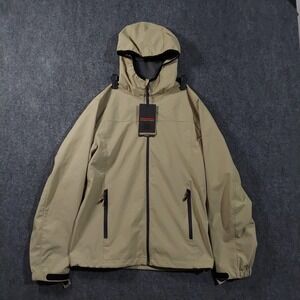 Hawke & Co Jacket Mens Small Beige Hooded Windbreaker Water Resistant HMP3634TX